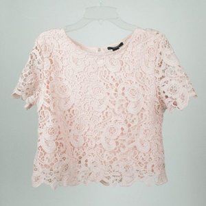 Forever 21 Short  Sleeve Pink All-Over Lace Top
